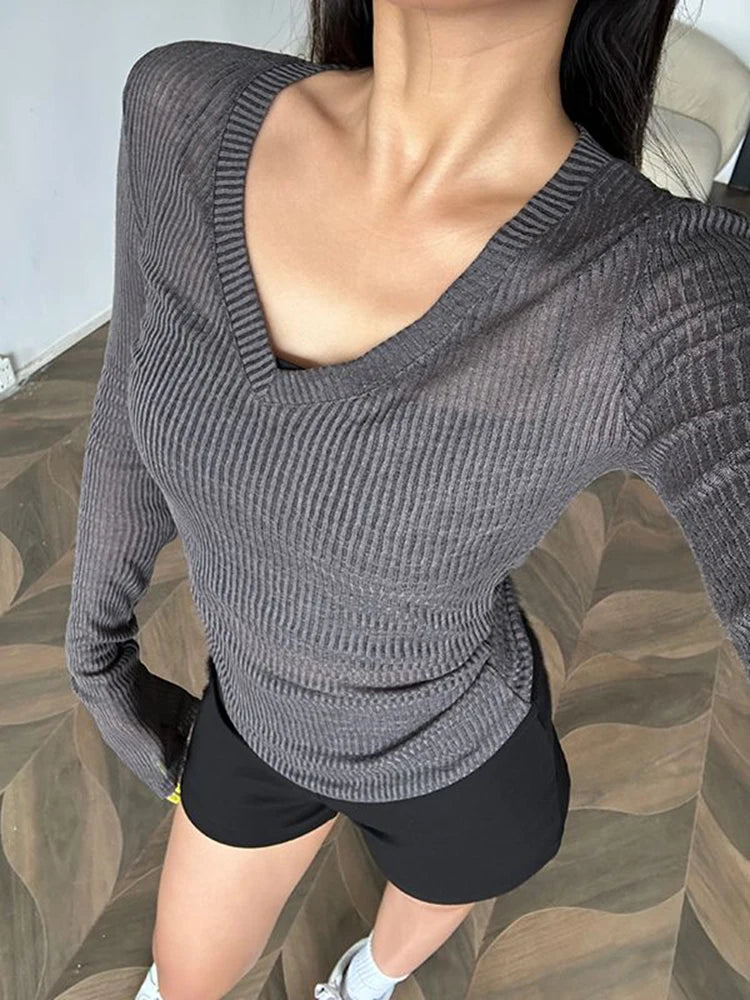 Women Long Sleeve T Shirt Thin Perspective Summer Solid Slim Casual Shirts Female Pullovers Basic Tee Y2k Clothes Streetwear Top