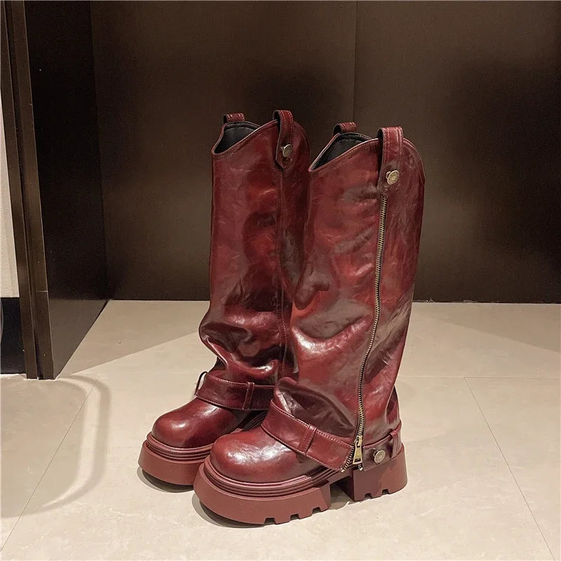 Women's Boots 2025 New Style Retro High Western Boots for Autumn and Winter Fashion Versatile Female Knight Boots