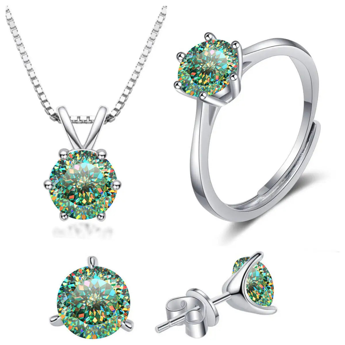 925 Sterling Silver 1CT*4 D Color Moissanite Ring Earring Necklace Set Fine Jewelry Set Elegant Ladies Jewelry For Party Wedding