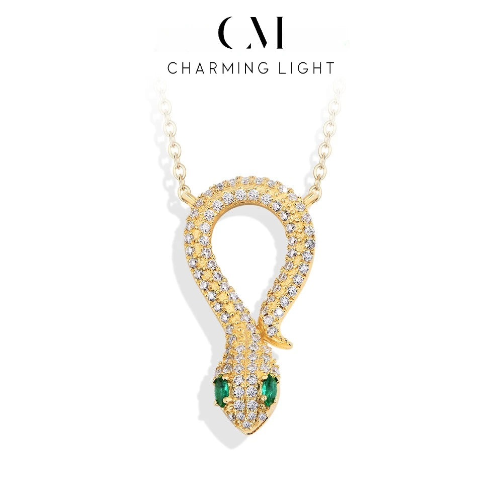 CHARMING Original Snake Moissanite Pendant Necklace Lab Diamond 925 Sterling Silver Luxury Plated Gold Snake Necklace Jewelry