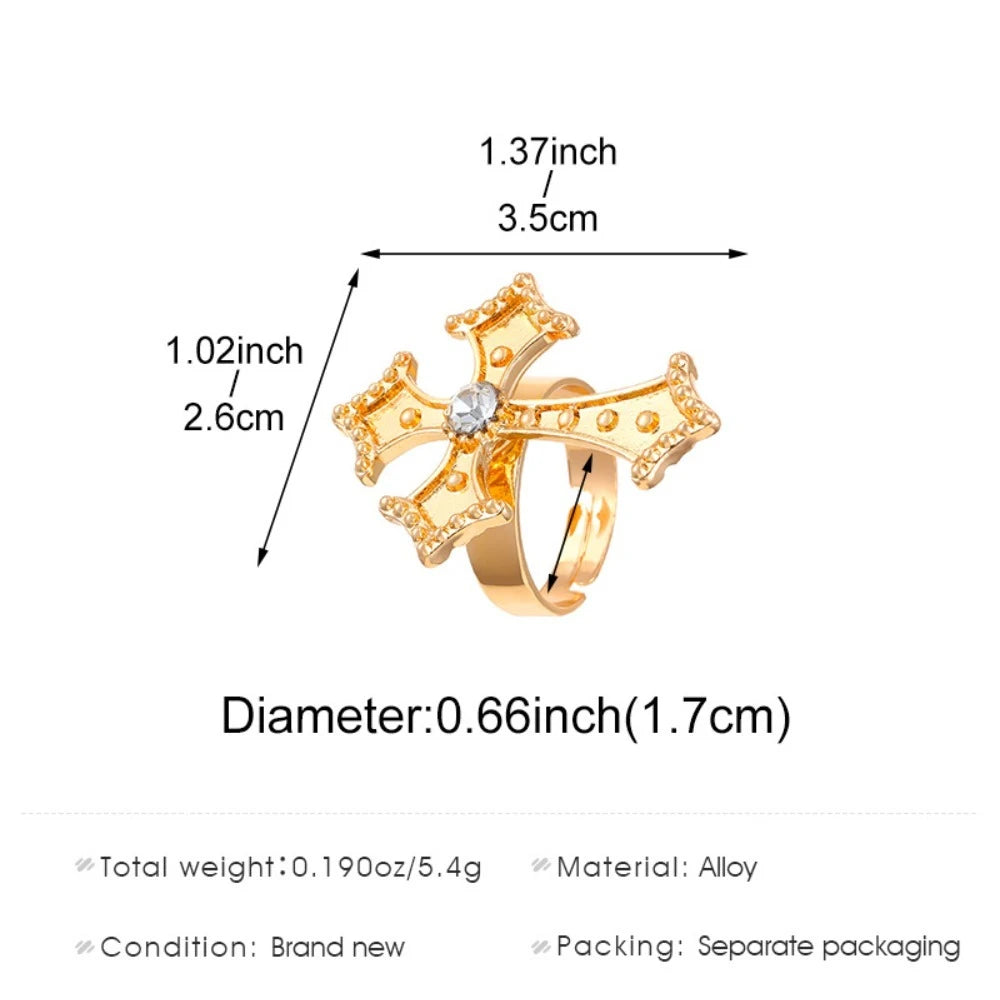 ゴシックレトロコートゴールドカラーアローヘッドクロスジルコンオープニングリングメンズレディースパンクヒップホップロックストリートジュエリーアクセサリーギフト