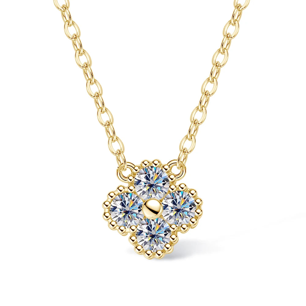 Sweetrain 3mm Certified Moissanite Pendant Necklace for Women Classic Clover Flower Neck Chain 100% Pure 925 Silver Chain Charm