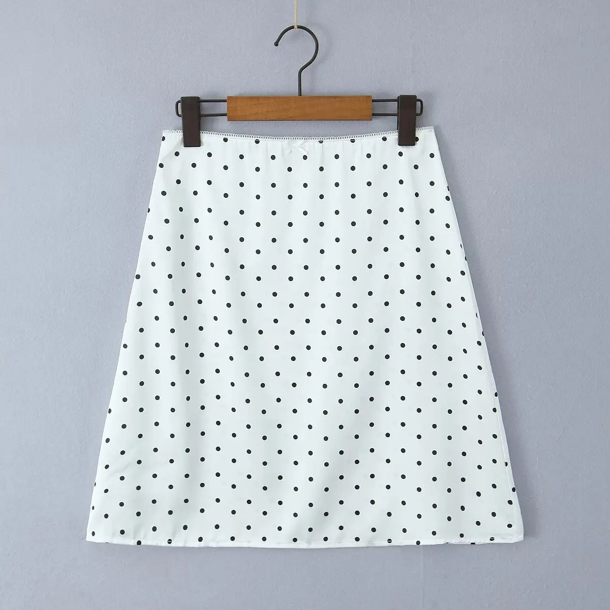 YENKYE 2025 Women Vintage Black White Polka Dot A-line Knee Length Skirt Sexy Low Waist Holiday Summer Skirts