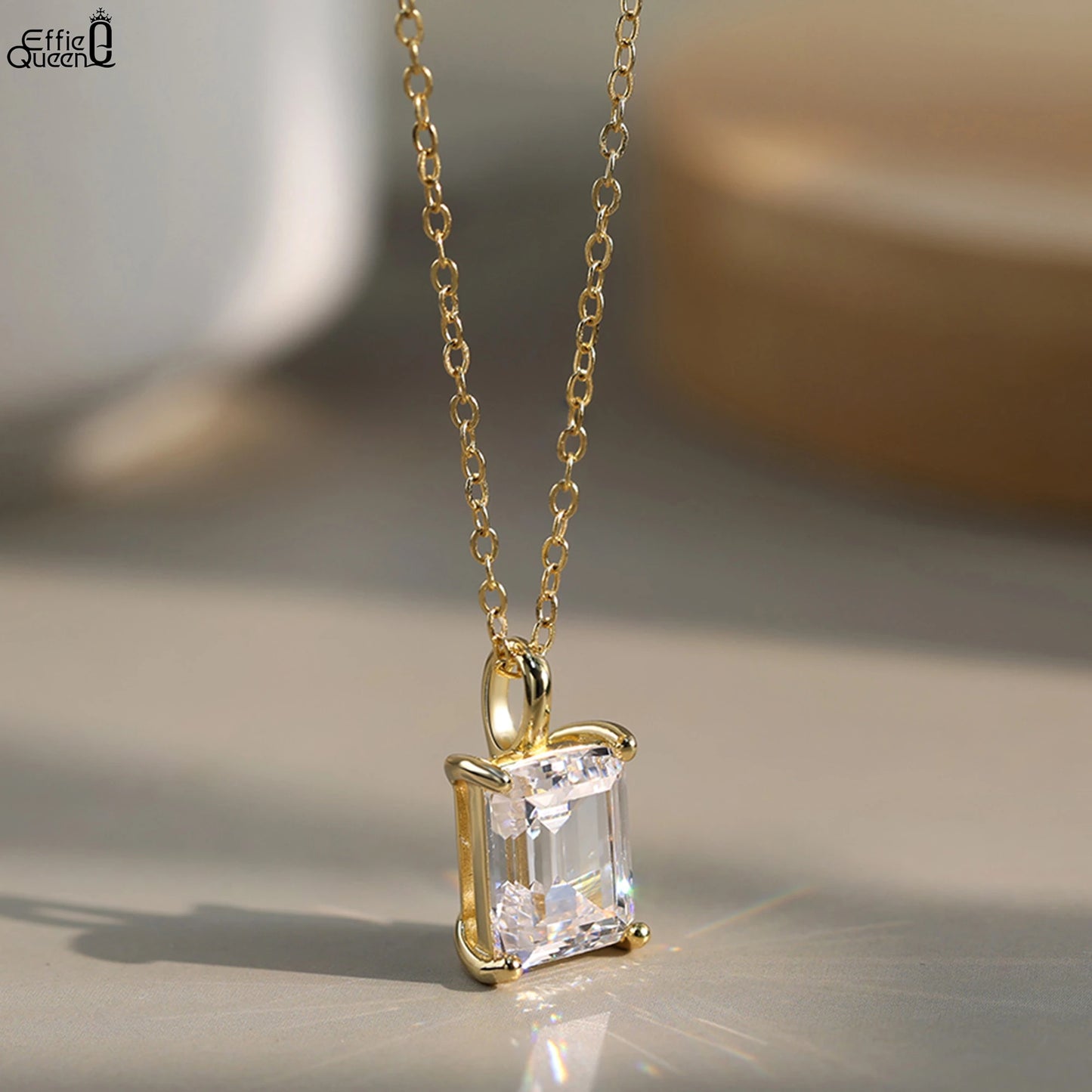 EFFIE QUEEN 925 Sterling Silver Necklace Featuring a Stunning Princess-Cut Moissanite Pendant, Ideal Jewelry for Women MON09