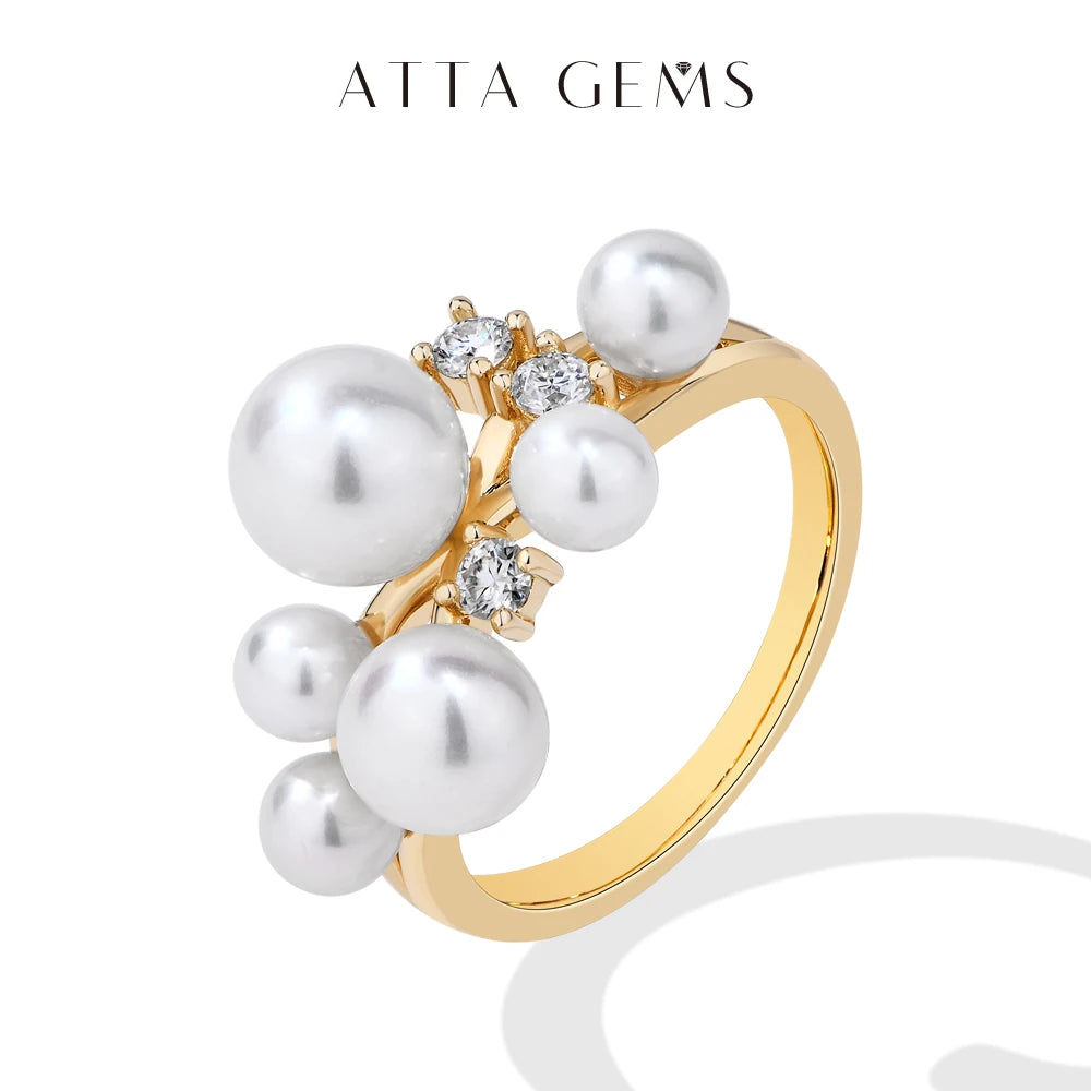 ATTAGEMS Pearl Moissanite Ring DVVS 100% S925 Sterling Silver Plated With18k Gold for Women Engagement Bride Jewelry Luxury Gift