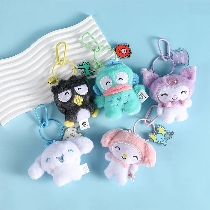 12cm Sanrio My Melody Kuromi Cinnamoroll Kt Cat Purin Dog Plush Toy Anime Stuffed Animals Keychains Small Pendant