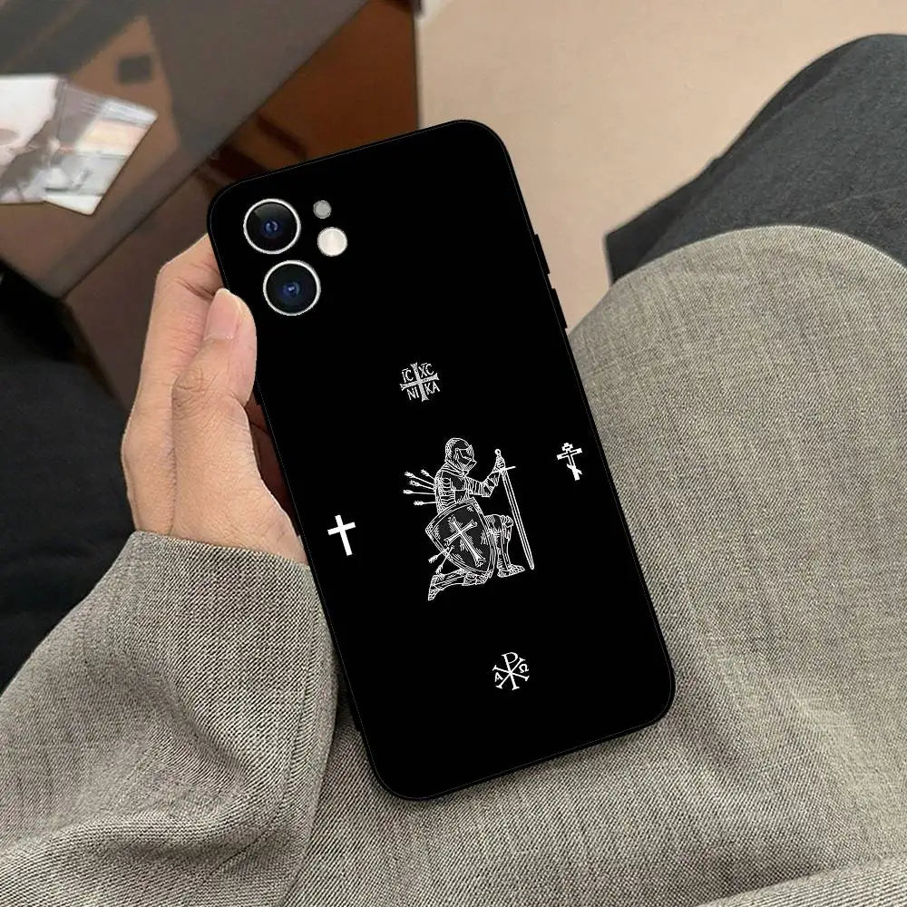正教会の十字架アイコン教会電話ケース ブラック iPhone 17/16/15/13/14 Pro Max/ 11Plus/X/Xr/Xs Max 13mini用