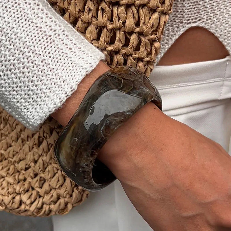 Vintage Chunky Coffee Thick Resin Acrylic Bangles Fashion Geometric Irregular Bangle Bracelets For Women Jewelry Gifts