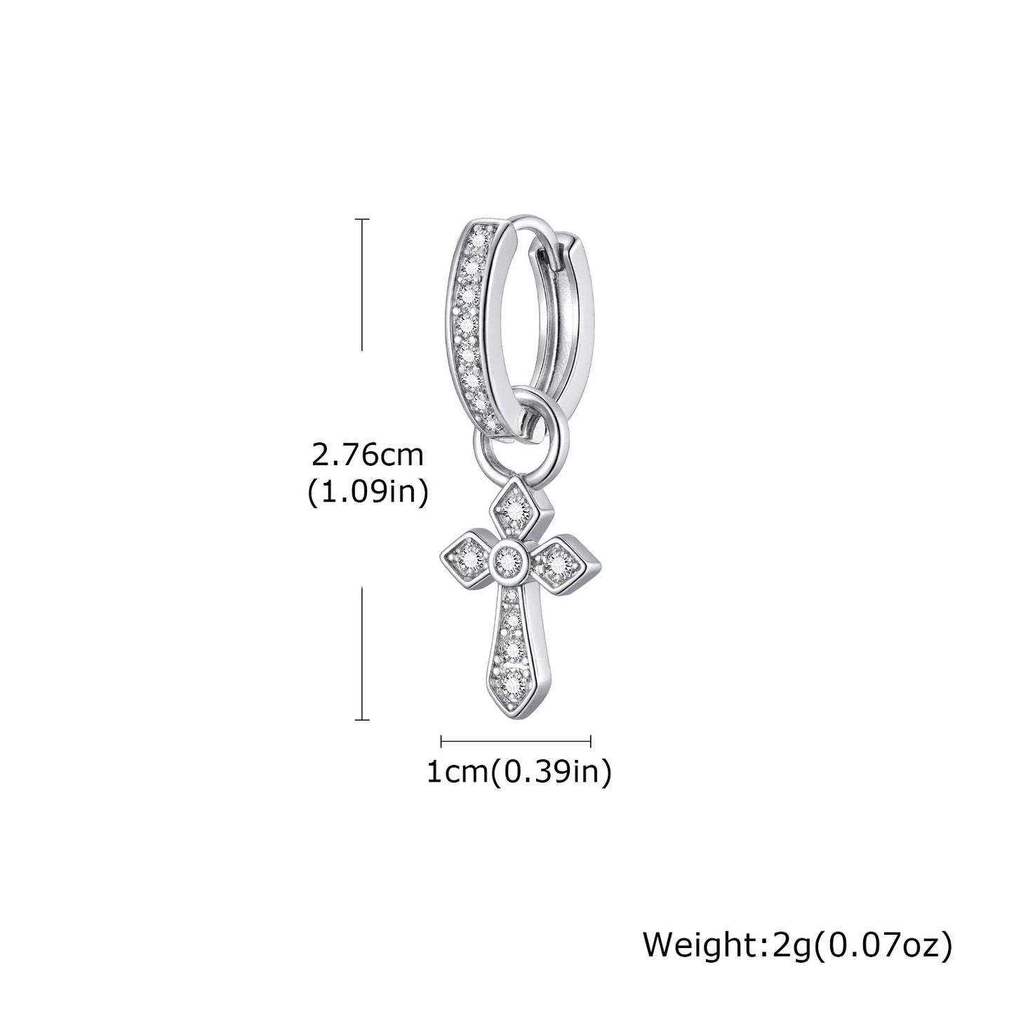 Vnox Cross Pendant Hoop Earrings for Men Boys, 27.6mm Silver Color Copper Zircon Punk Jewelry, Gothic Style Birthday Party Gifts