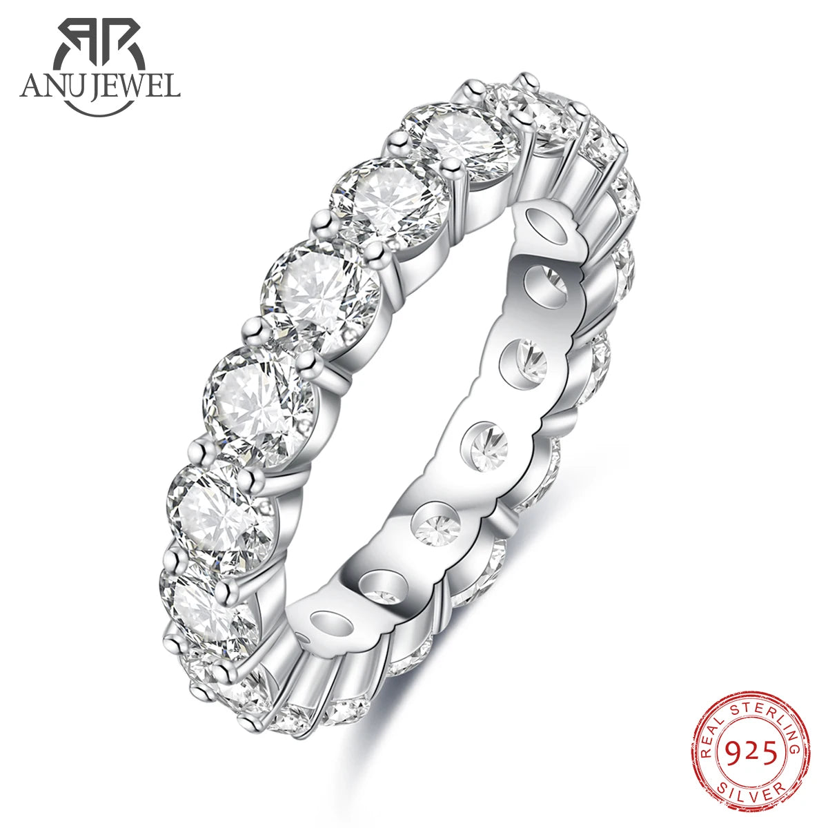 AnuJewel 4mm 5cttw D Color Moissanite Wedding Band Ring 925 Sterling Silver Eternity Band Rings For Women Jewelry Wholesale