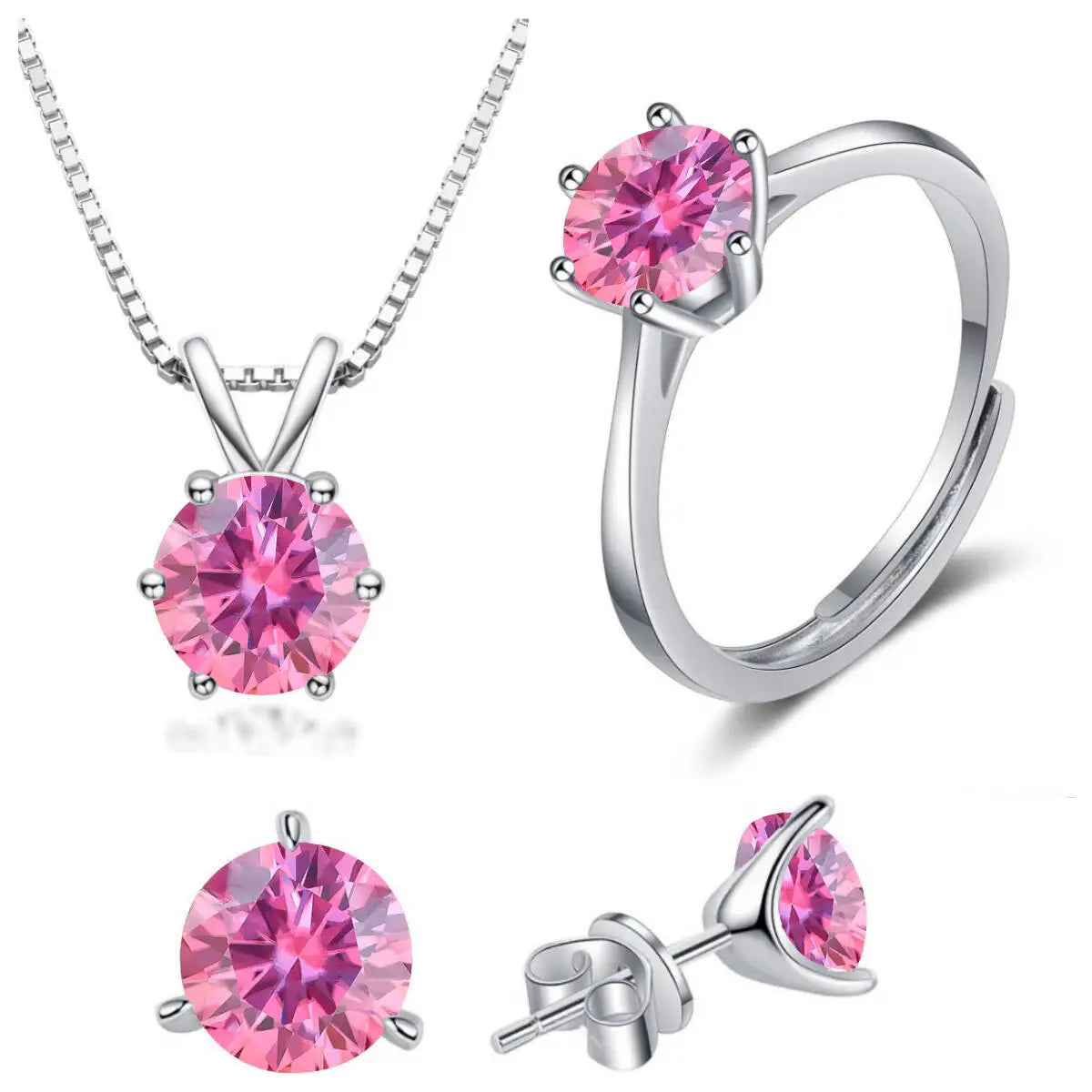 925 Sterling Silver 1CT*4 D Color Moissanite Ring Earring Necklace Set Fine Jewelry Set Elegant Ladies Jewelry For Party Wedding