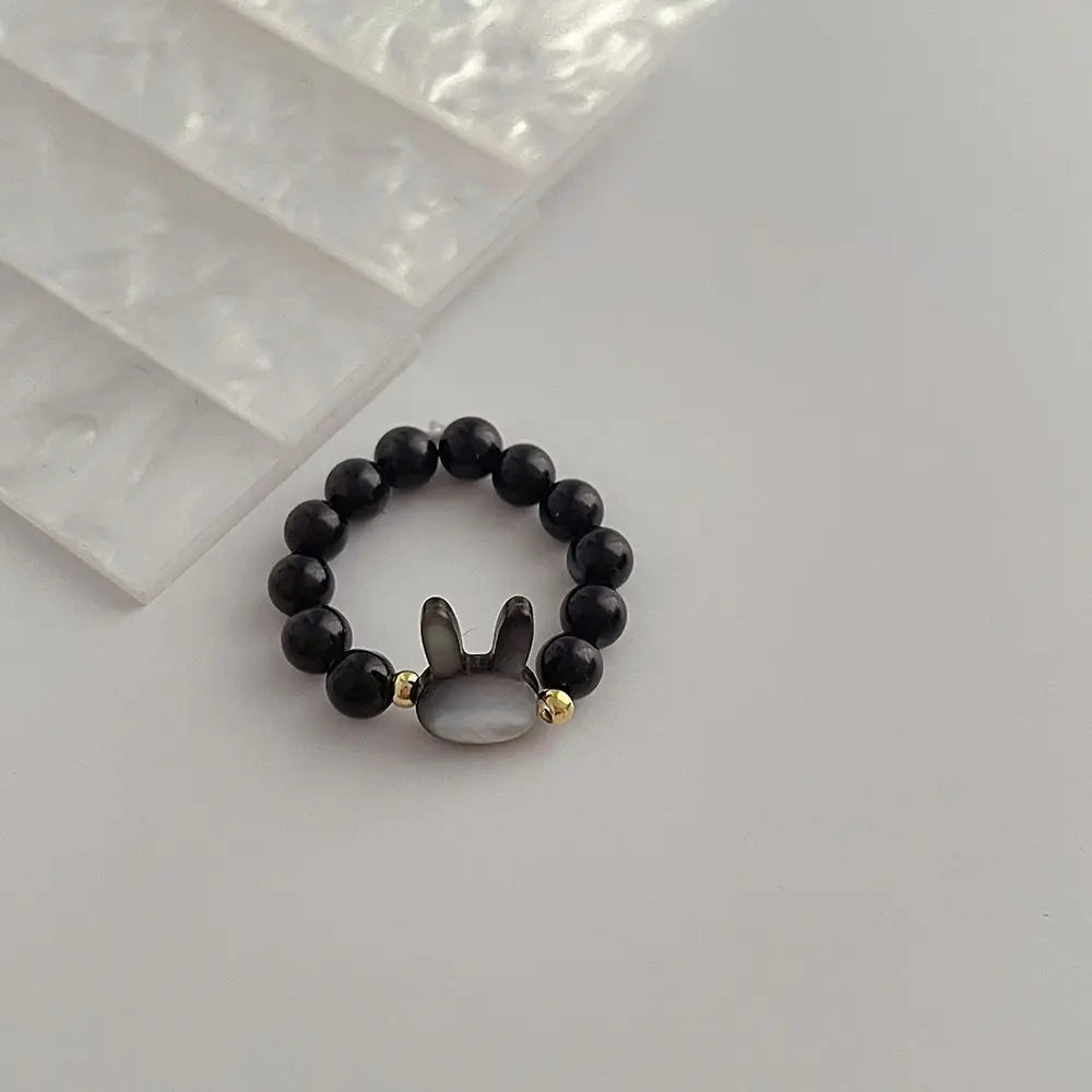 2pcs Natural Moonstone Obsidian Rings Beads Minimalist Ring Cute Black White Cat Ring Women Men Party Accessories Jewelry