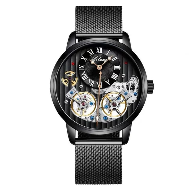 AILANG Double Tourbillon Men Watches Leather Wrist Mechanical Watches Automatic Flying Tourbillon Watches Waterproof Relogio