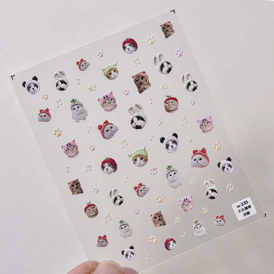 Lovely Dog Cat Animal Bunny 3D Soft Embossed Relief Self Adhesive Nail Art Stickers Cute Pretty Puppy Kitty Star Manicure Decals