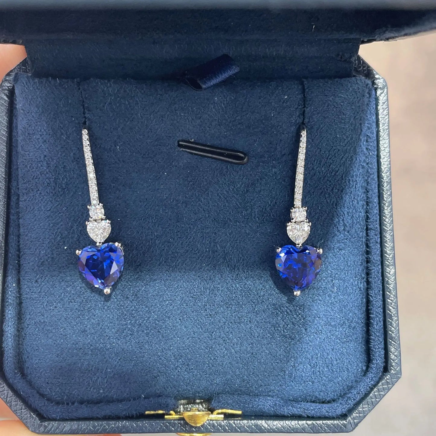 Full Moissanite D Color Diamond Stud Blue Lab Grown Sapphire Women's Earrings 925 Silver 18K White Gold Moissanite for Women