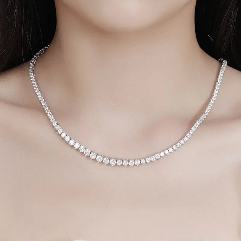 EWYA 3 Claw 0.4CT Gradient Full D Color VVS Moissanite Tennis Necklace for Women 925 Silver Plated 18k GRA Certified Neck Chain