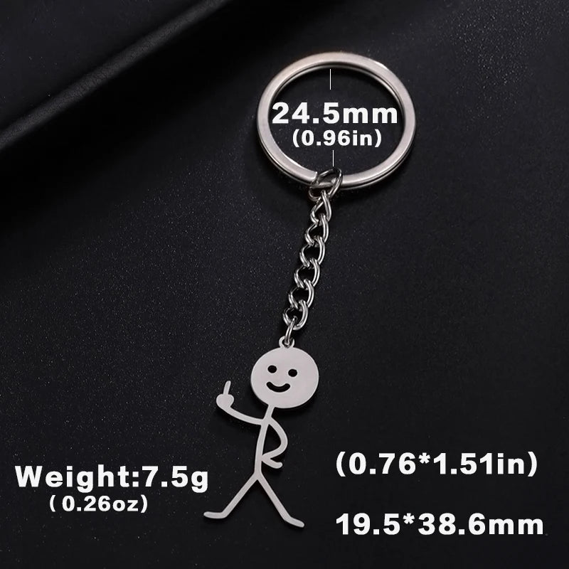 Teamer Funny Middle Finger Stickman Keychain 2025 Cute Trend School Bag Car Key Pendant Couple New Trinket Gift Keyring