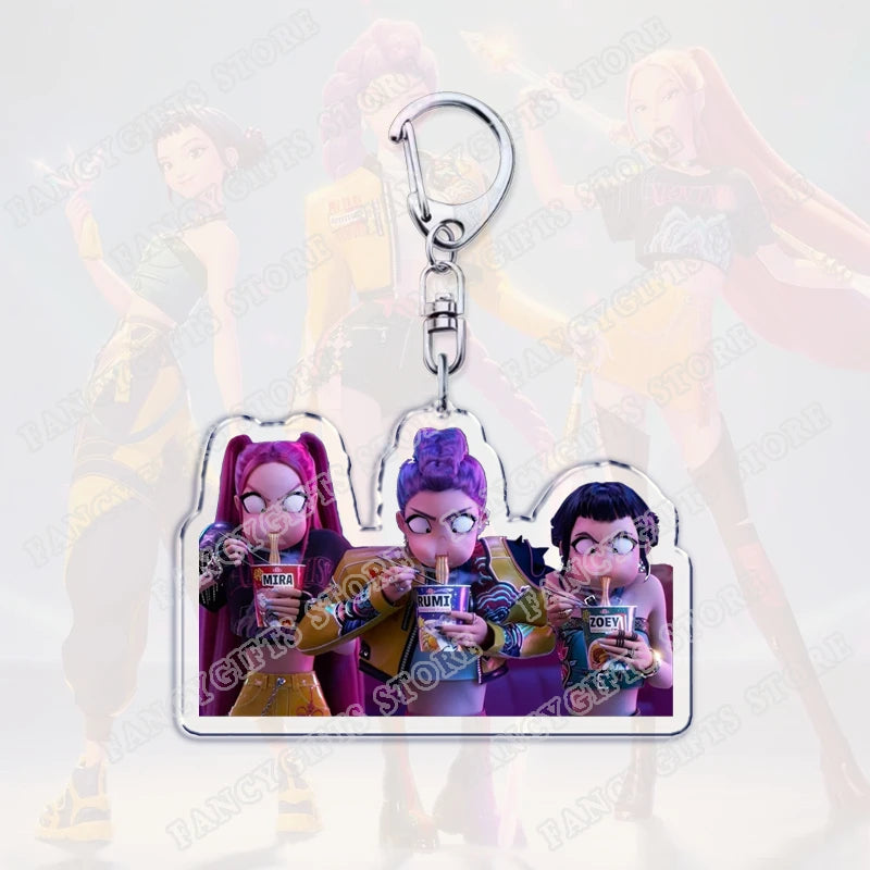 Popular Kpop Demon Hunters Huntrix Saja Boys Keychains for Accessories Jewelry Rumi Zoey Jinu Derpy Tiger Keyrings Fans Gifts