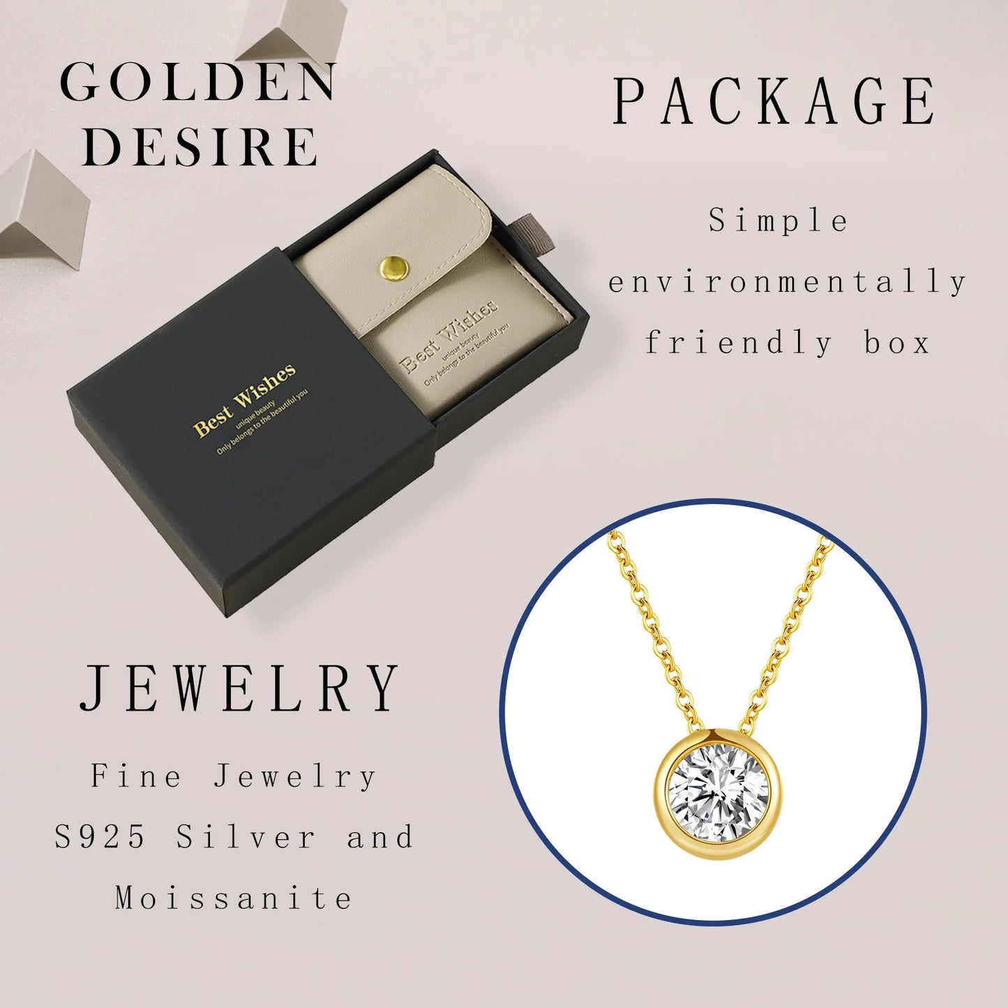 1 Carat Moissanite Necklace Necklace Woman Round Pendant 925 Sterling Silver 18K Gold Plated GRA Certificate
