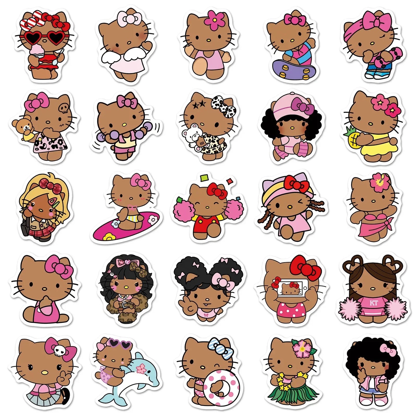 10/50PCS Cartoon Cute Black Skin Hello Kitty Stickers Kawaii Graffiti Decorative Luggage Notebook Waterproof Decal Kids Gift Toy