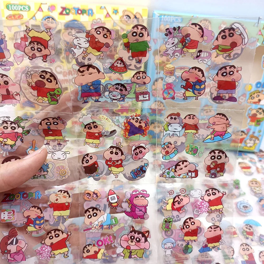 100PCS Crayon Shin-chan Anime Toys Stickers Transparent Applique Computer Skateboard DIY Decoration Accessories Christmas Gifts