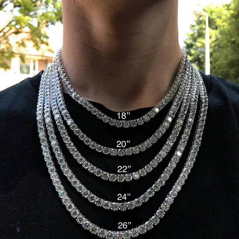 Smyoue 4/5mm Full Moissanite Necklace for Men Women Sparkling Lab Diamond Necklace Tennis Chain 925 Sterling Silver Fine Jewelry