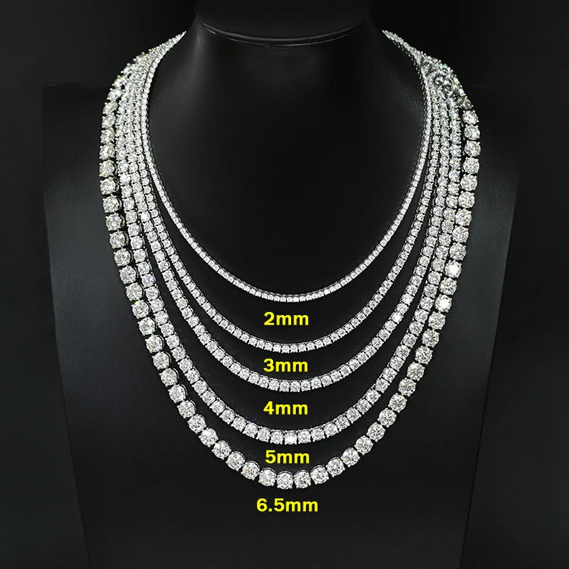 EWYA Real 2-5mm Full D Color Moissanite Tennis Neck Chain Necklace for Woman Man 925 Silver GRA Certified Party Bridal Necklaces
