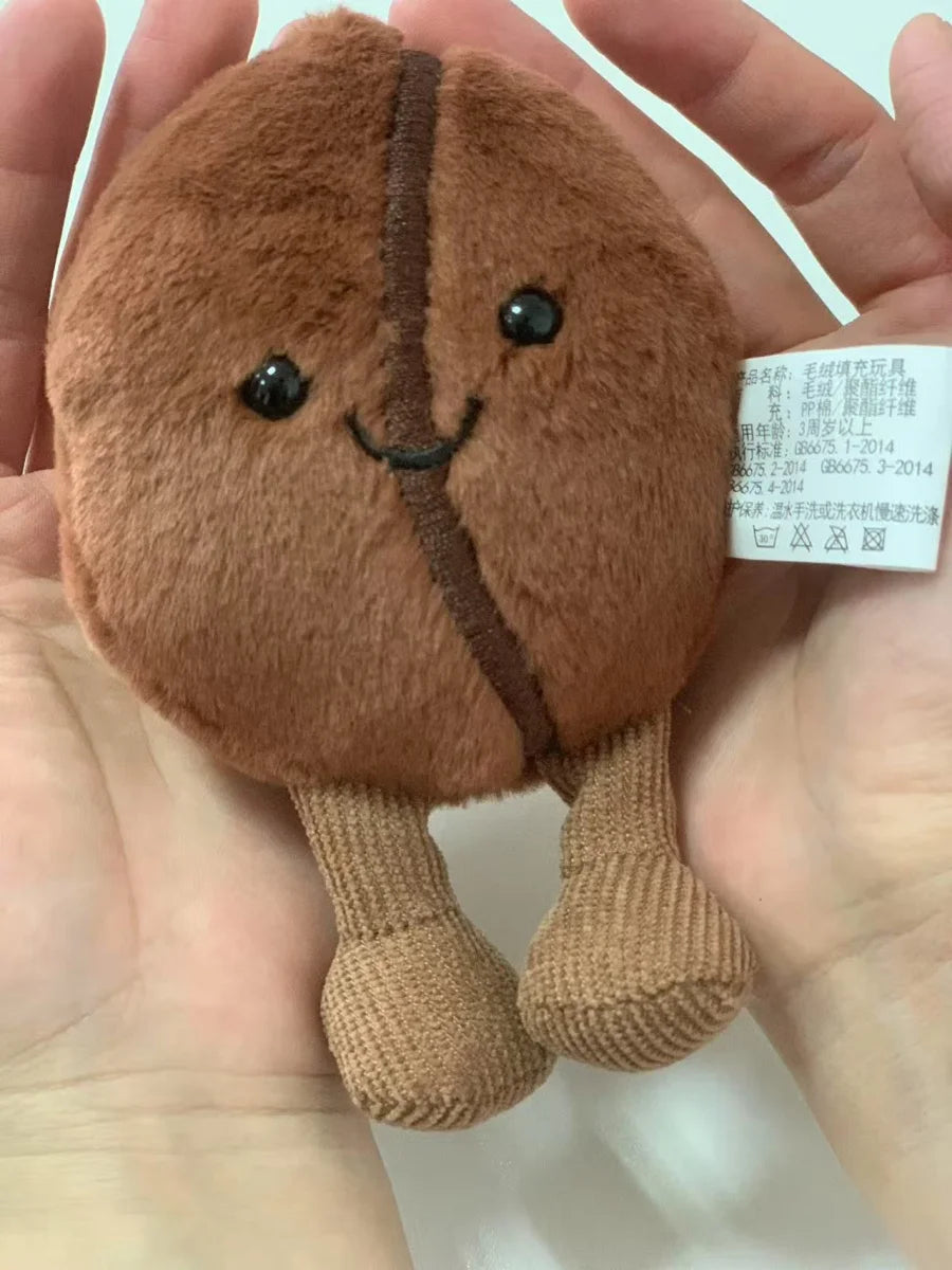 Jellycat Coffee Bean Bag Pendant Cartoon Stuffed Smiling Coffee Food Plushies Cute Key Chain Soft Doll Birthday Gifts Girl