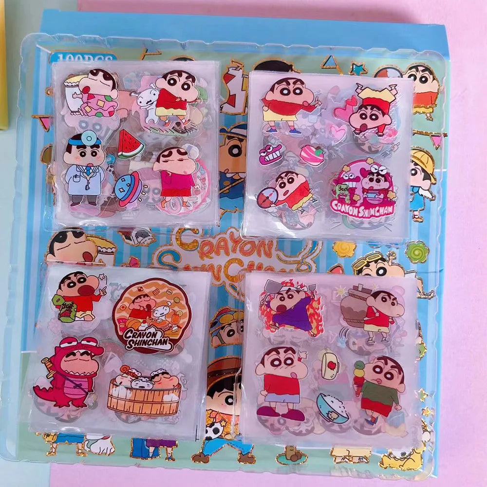 100PCS Crayon Shin-chan Anime Toys Stickers Transparent Applique Computer Skateboard DIY Decoration Accessories Christmas Gifts