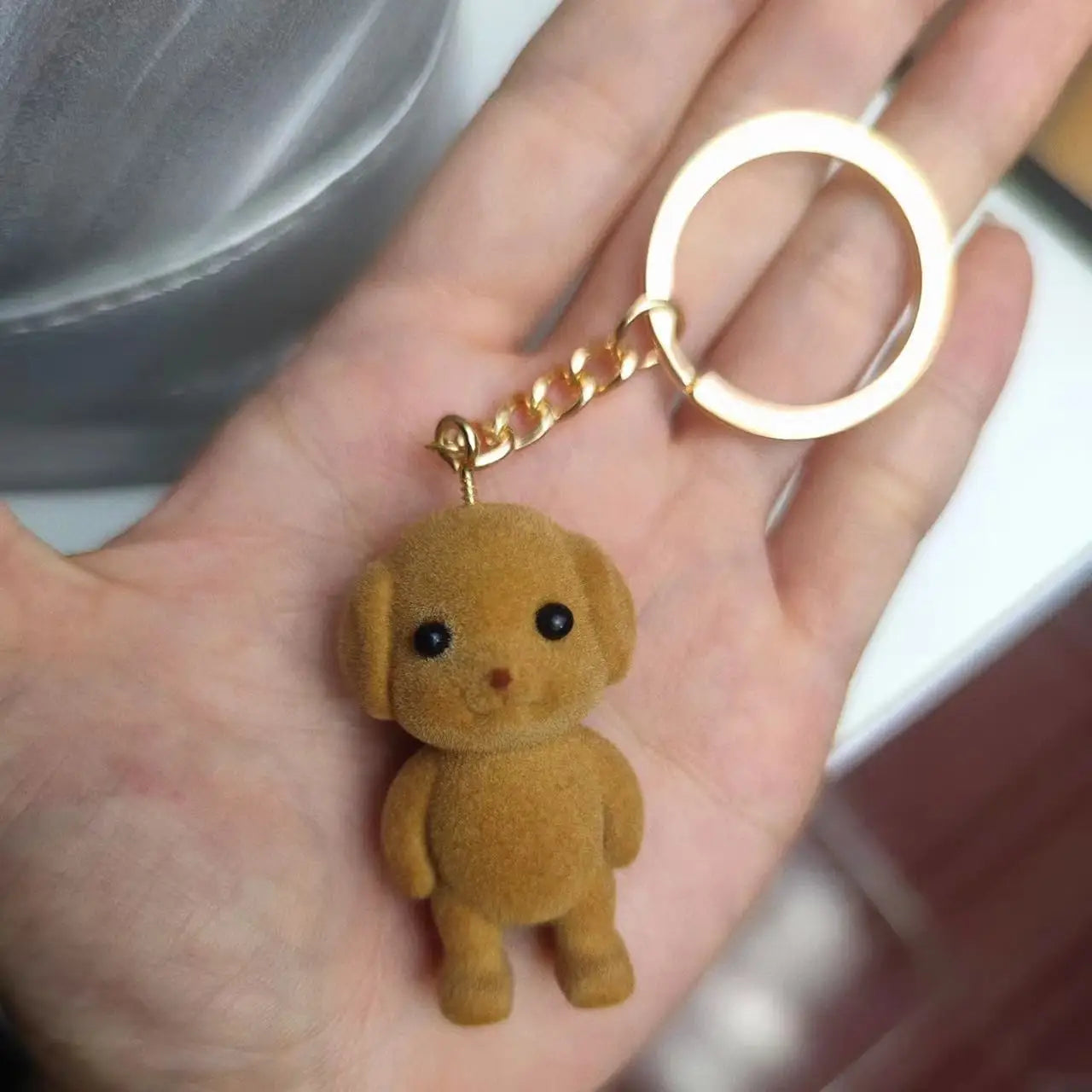 Forest Family Flocking Dog Keychain Cute Flocked Little Poodle Animals Keyring Bag Pendant Backpack Charms Accessories wholesale