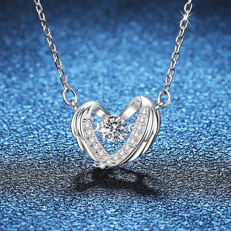 XL123 Lefei Fashion Trendy Luxury Classic Moissanite Diamond-set Color D Wing Heart Necklace Women 925 Silver Party Jewelry Gift