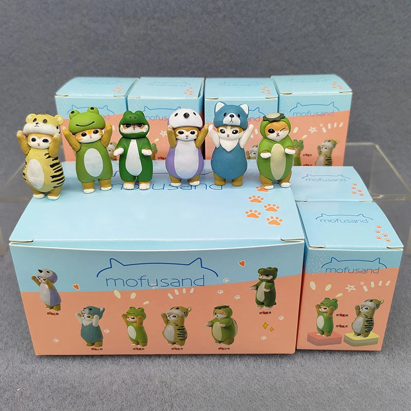 4cm Mofu Cat sands Action Figure Collection Set Animal Headgear Doll Kawaii Cute PVC Model Desktop Decoration Crafts Gifts Toys