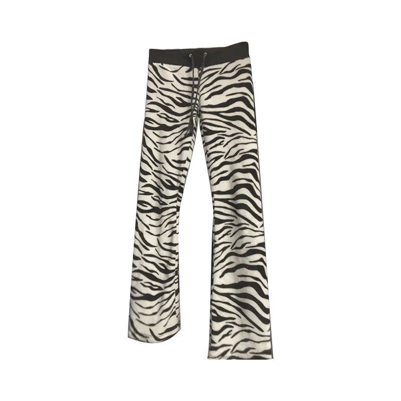Zebra Stripe Pattern Straight Casual Pants Drawstring Versatile Y2K Bottoms Chic Rock Punk Emo Girl's Slim Fit Women's Trousers