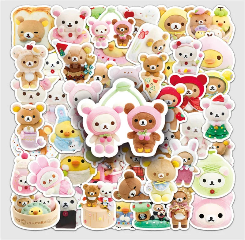 Cute Rilakkuma Stickers 54 Pieces Set Anime Cartoon Bear Kawaii Scrapbooking Sticker Book Decor Waterproof