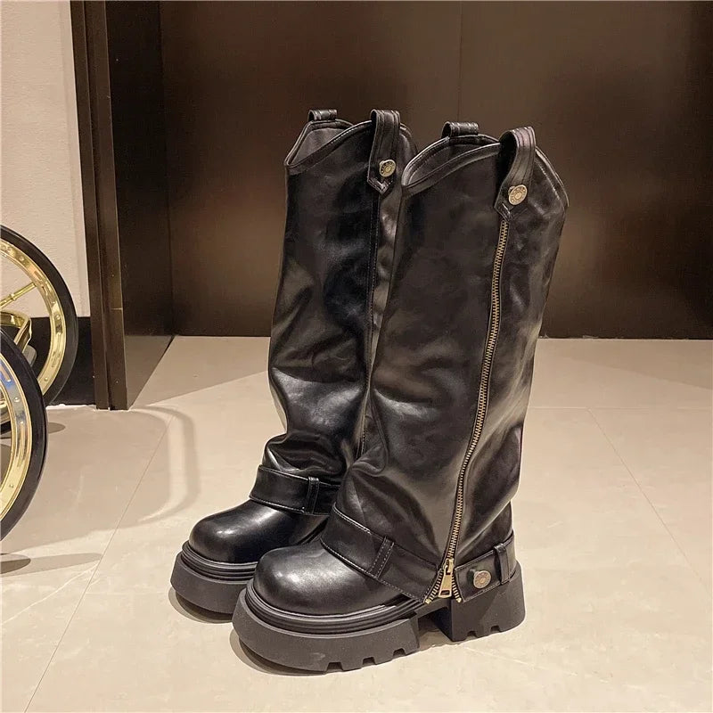 Women's Boots 2025 New Style Retro High Western Boots for Autumn and Winter Fashion Versatile Female Knight Boots