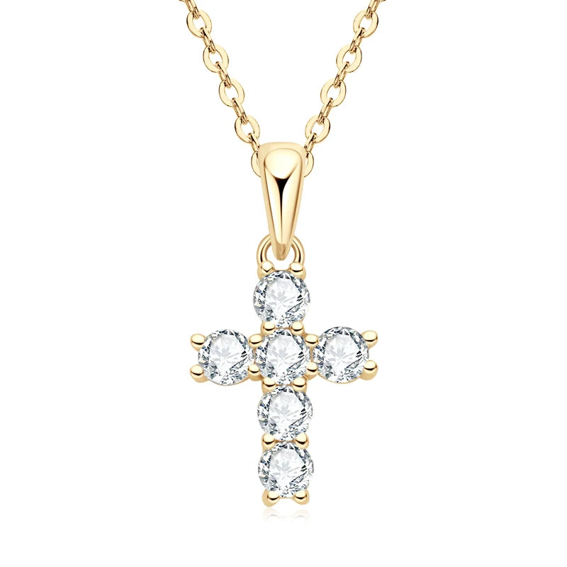 Anziw Classic Charm Cross Pendant Necklace 925 Sterling Silver Moissanite with Certificate for Women Men Gifts Collar Jewelry