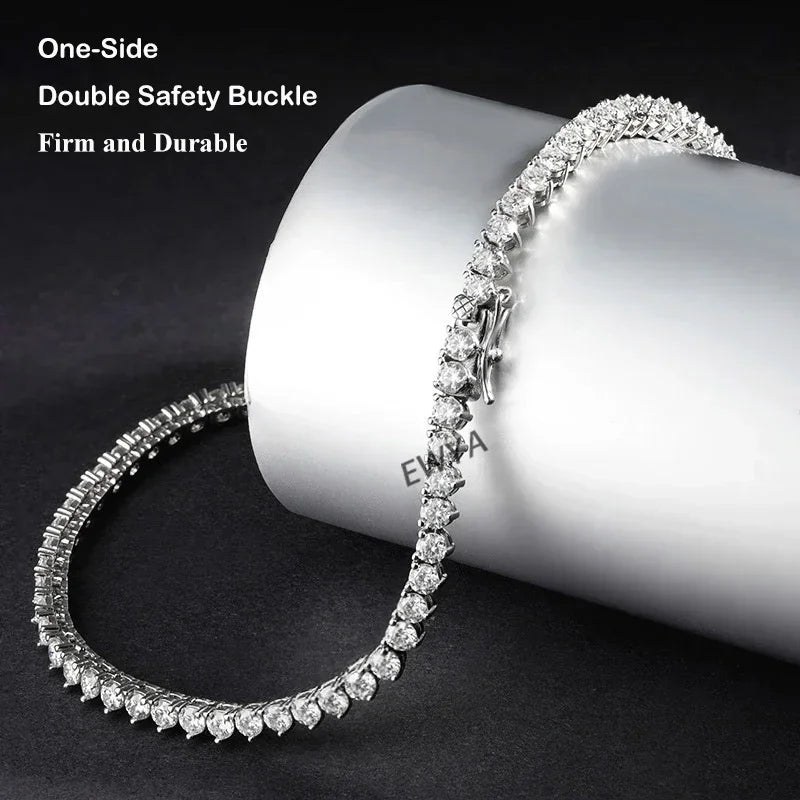 EWYA 3 Claw 0.4CT Gradient Full D Color VVS Moissanite Tennis Necklace for Women 925 Silver Plated 18k GRA Certified Neck Chain