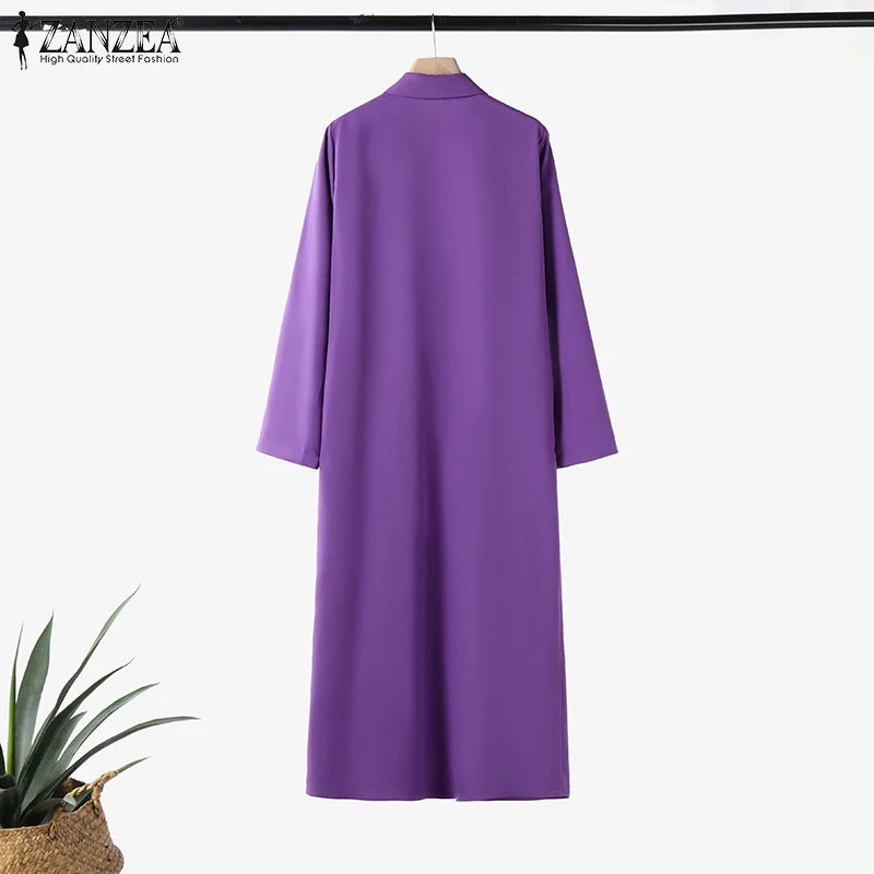 ZANZEA Office Casual Collared Shirtdress Women Autumn Fashion 3/4 Sleeve Button Up Midi Dresses Commuting Solid Color Robe Femme