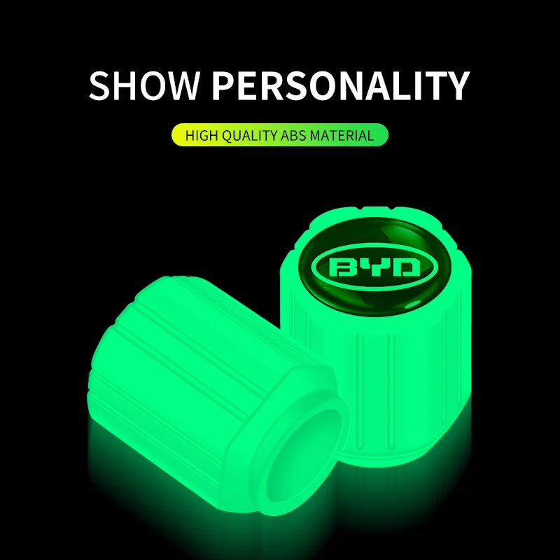 4pcs/set Luminous Car Tire Valve Cap Fluorescent Night Glowing Decor For BYD S6 S7 S8 F3 F6 F0 M6 G3 G5 G7 E6 L3 T3 13 E5 E6