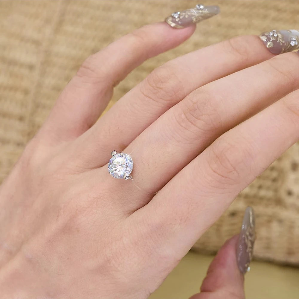 IGOTOS Transparent Fishing Line Moissanite Ring Certified S925 Sterling Silver Round Diamond Ring Wedding Band Jewelry for Women
