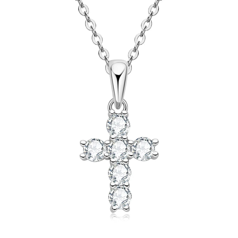 Anziw Classic Charm Cross Pendant Necklace 925 Sterling Silver Moissanite with Certificate for Women Men Gifts Collar Jewelry