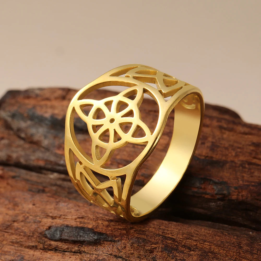 Witch Knot Stainless Steel Ring Wiccan Cross Celtics Knot Women Men Rings Witchcraft Good Luck Protection Amulet Birthday Gifts
