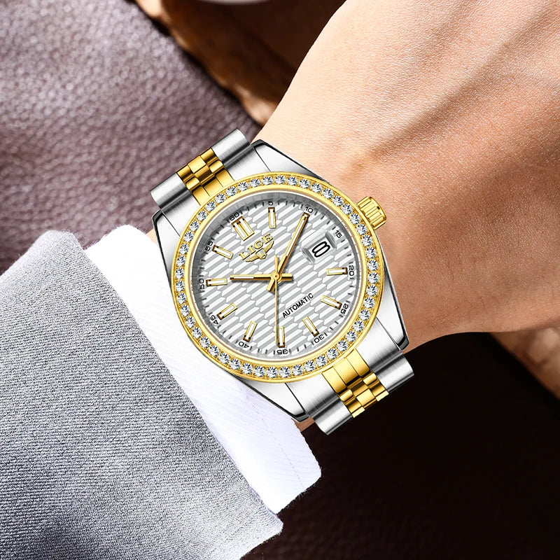 LIGE 2025 New Automatic Watches For Men Business Fashion Mechanical Mens Watch Waterproof Luminous Tourbillon Wristwatch Reloj