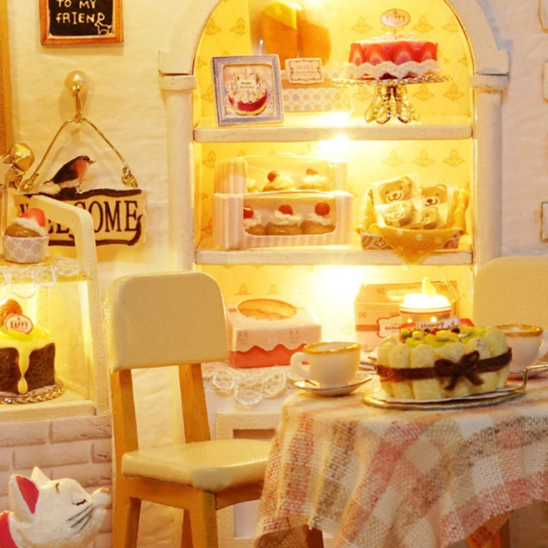 Kitten Mini Doll House Model Building Assembled House Home Kit Creative Room Bedroom Decoration with Furniture Birthday Gifts