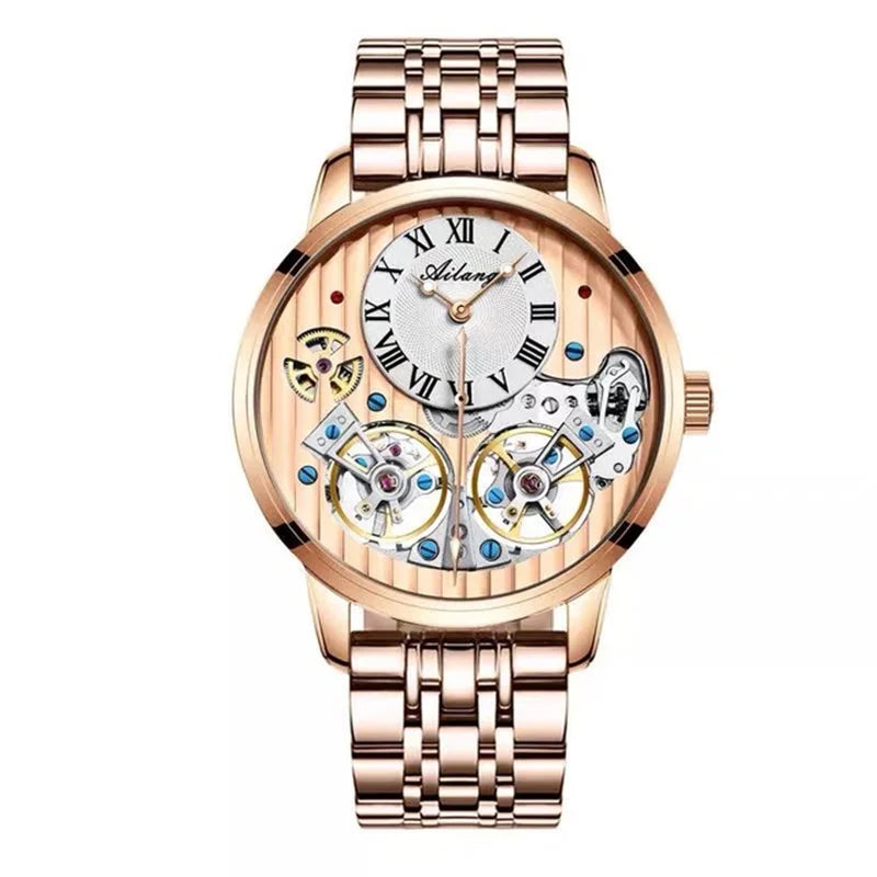 AILANG Double Tourbillon Men Watches Leather Wrist Mechanical Watches Automatic Flying Tourbillon Watches Waterproof Relogio