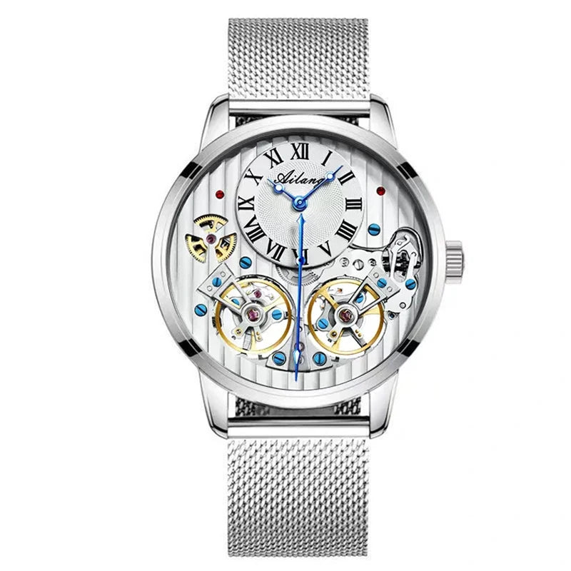 AILANG Double Tourbillon Men Watches Leather Wrist Mechanical Watches Automatic Flying Tourbillon Watches Waterproof Relogio