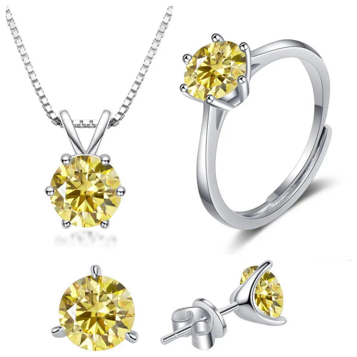 925 Sterling Silver 1CT*4 D Color Moissanite Ring Earring Necklace Set Fine Jewelry Set Elegant Ladies Jewelry For Party Wedding