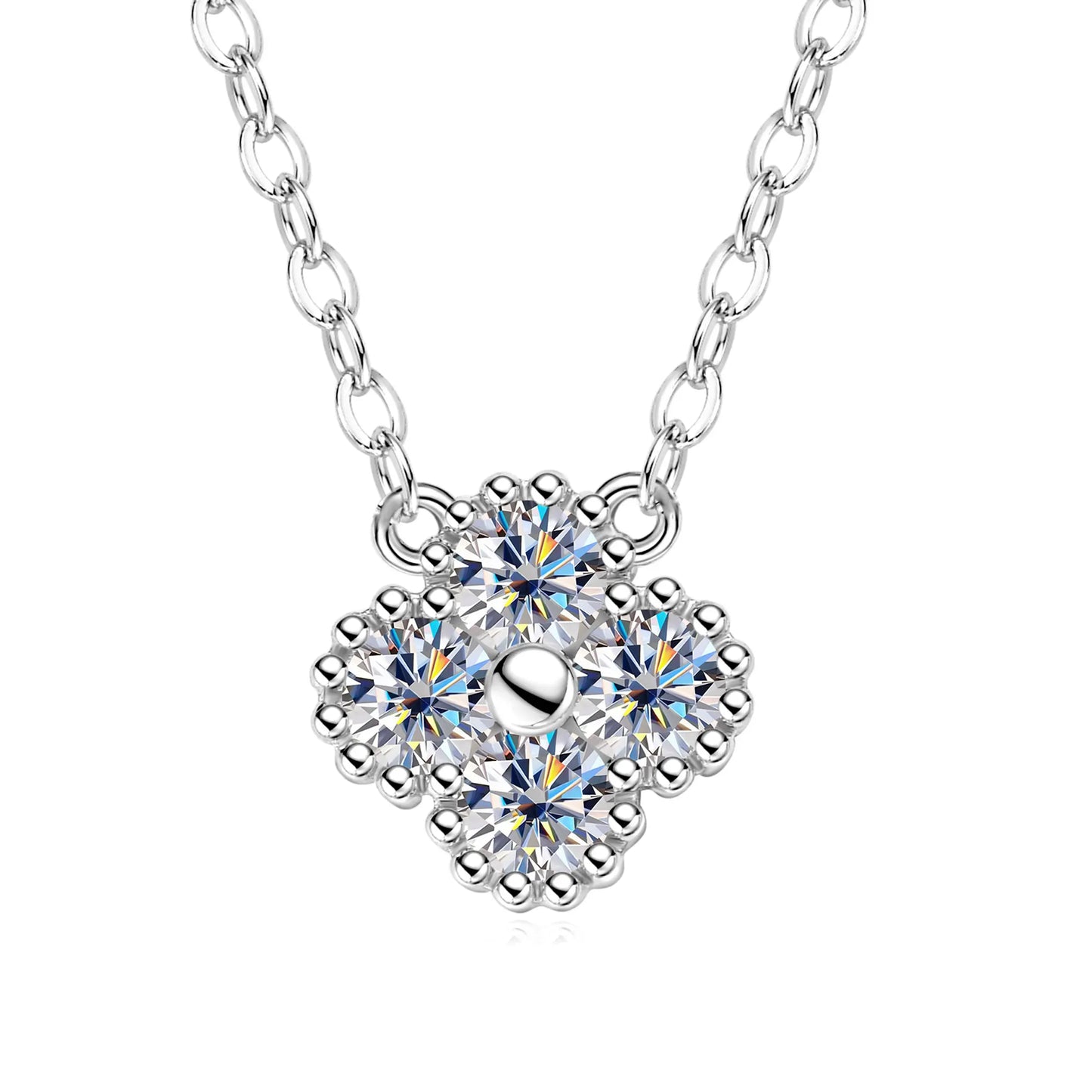 Sweetrain 3mm Certified Moissanite Pendant Necklace for Women Classic Clover Flower Neck Chain 100% Pure 925 Silver Chain Charm