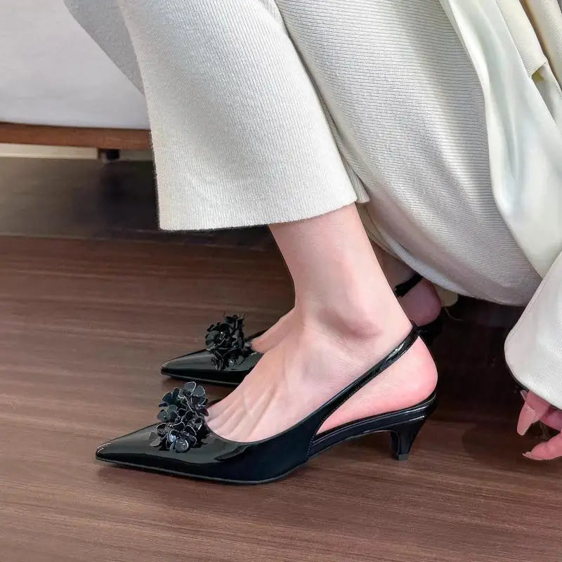 Women Sandals ,Spring Summer 2024 Spring New Pointy Flower Sandals, Fashion Mid-heel Back Empty Women's Single Shoes, Shoes