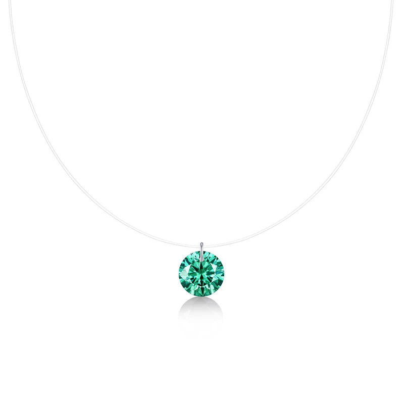 JIUZUAN 2ct Aqua Blue Moissanite Necklace S925 Silver Invisible Wire Pendant for Women Minimalist Elegant Daily Wear Necklace